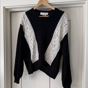 saltwater LUXE Black Sweater with White Cable Panels